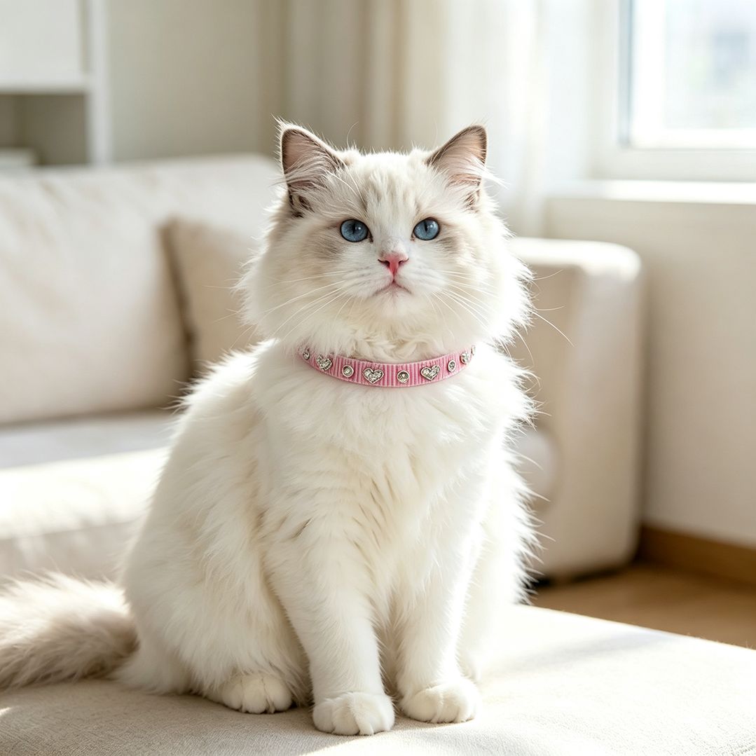爱心水钻条纹猫项圈